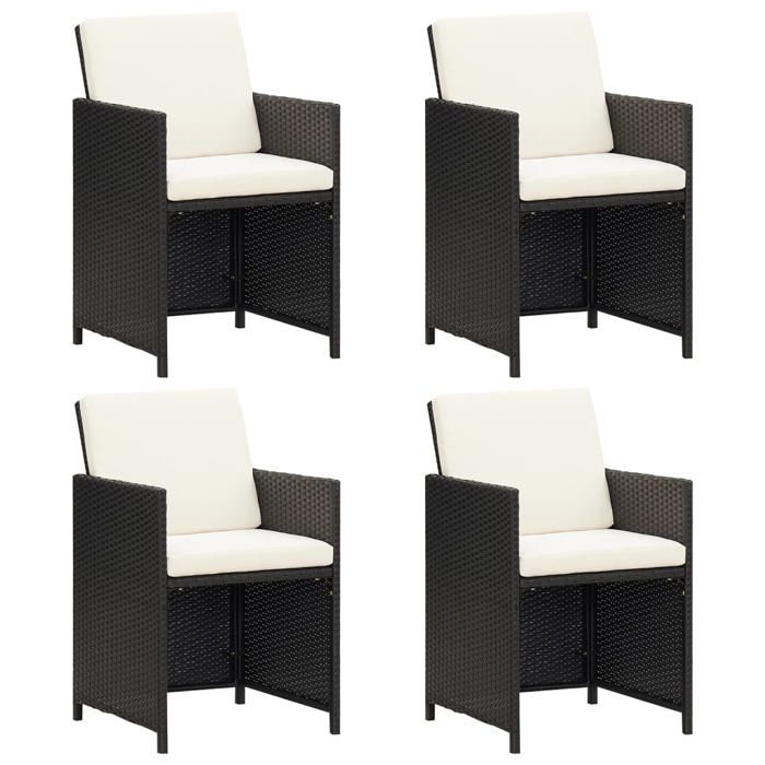 Chaises de jardin en résine tressée - Happiness - Lot de 4 - Noir - 52x56x85 cm - Résistant aux intempéries