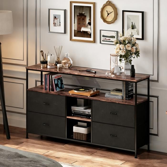Commode - KILISKY - 4 Tiroirs - Éclairage LED - Noir - Multifonctionnelle