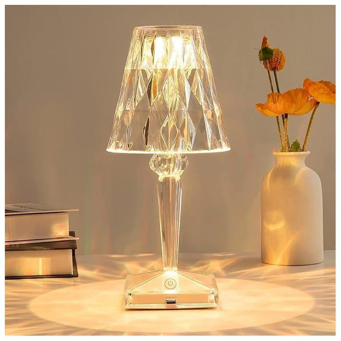 Lampe de table en cristal diamant lampe de chevet tactile tricolore avec port USB éclairage créatif sur le thème mu LAMPE A POSER