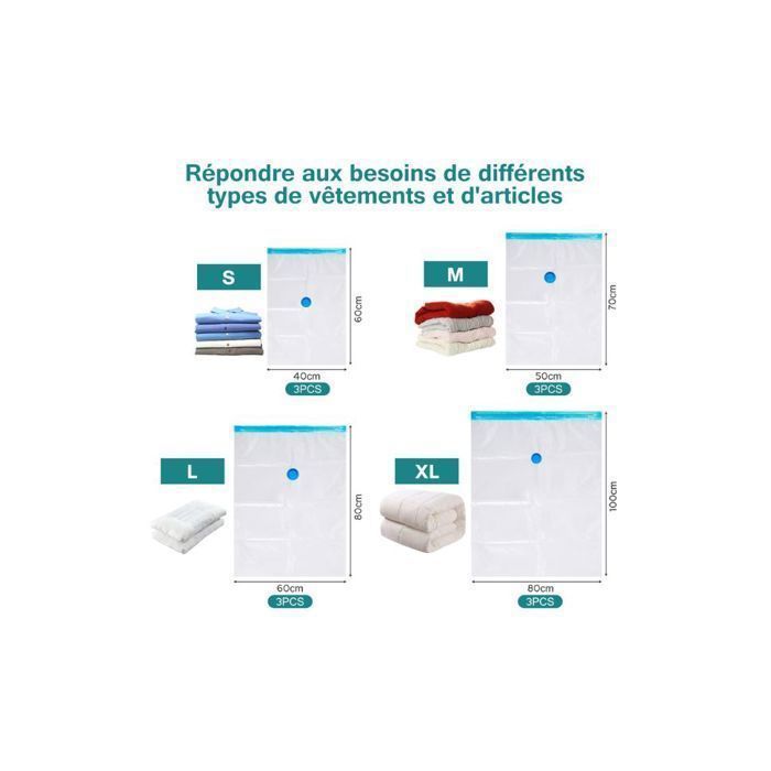 Housses sous vide avec pompe – Lot de 12