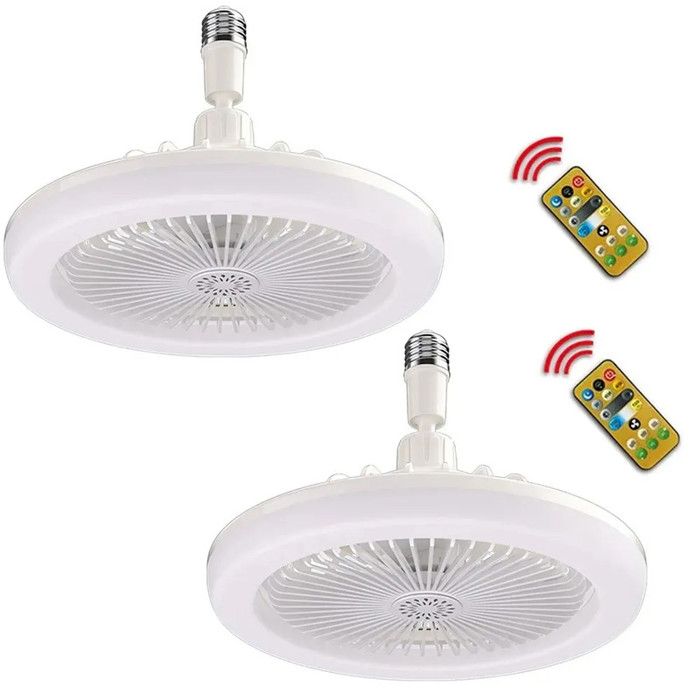 2Pcs Lampe ventilateur LED aromathérapie ventilateur plafond E27 dimmable 3 vitesses chambre 25x25x11cm - Bextcok