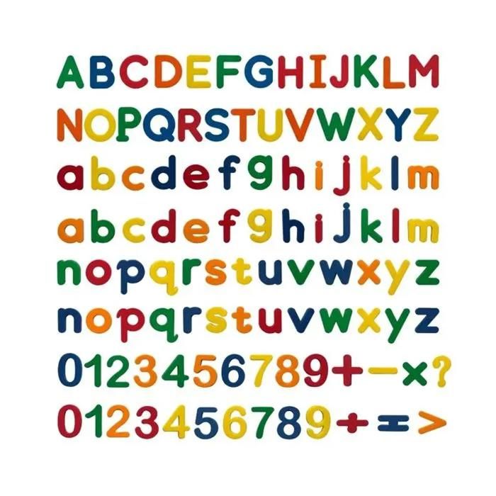 Smoby 72 Lettres Et Chiffres Magnétiques – Majuscules Colorées (Rouge, Vert, Bleu) – Support Magnétique – Fabrication Française – Dès 3 Ans