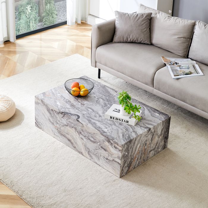 Table basse rectangulaire en MDF effet marbre gris - TCQPZ - style moderne scandinave 90 × 50 × 30 cm