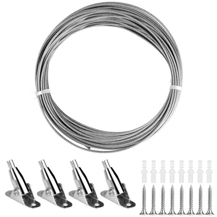 Câble Acier Inoxydable 2mm x 10m Revêtu PVC - Longueur Réglable pour Rideaux et Suspensions