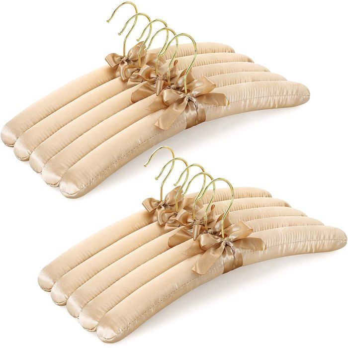 Cintres Rembourrés en Satin Antimarques CT18CP10 lot de 10 pour robes pulls et manteaux champagne doré