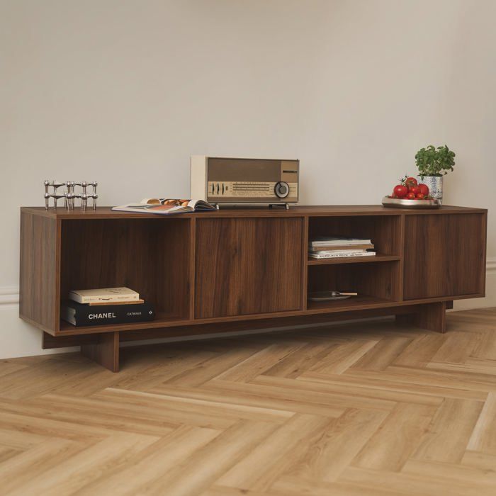 Meuble TV avec 2 portes et 3 niches - SANVA - 200 cm - noyer warmia Meuble TV avec 2 portes et 3 niches - SANVA - 200 cm - noyer warmia