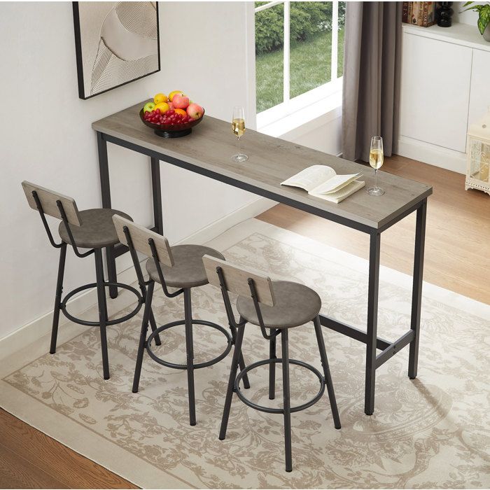 Ensemble table haute et 3 tabourets de bar avec dossier - MODENVIE - plateau mélaminé et structure métallique - Gris et noir