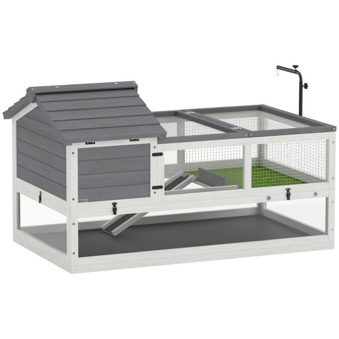 Enclos pour tortues - Bois massif - Gris - Deux niveaux - Support de lampe réglable - Fenêtres transparentes
