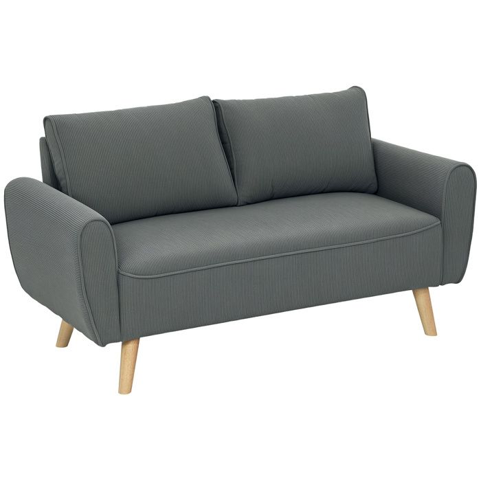 Canapé deux places - Gris foncé - Velours côtelé - Sièges extra profonds 54 cm - Dimensions 145x75x78 cm