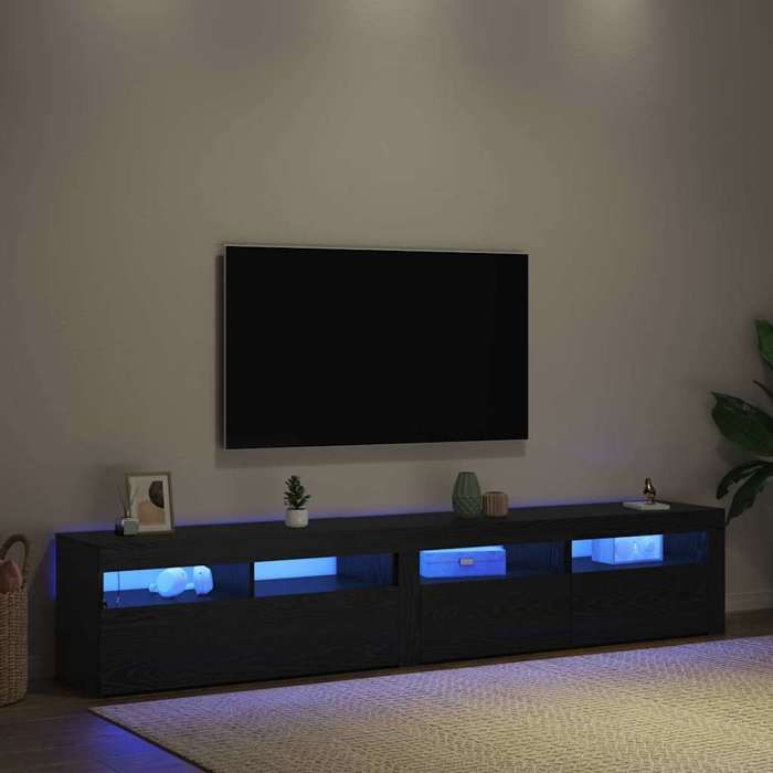 Meubles TV 2 pcs avec lumières LED chêne noir en bois dingénierie Meuble TV avec lumières LED - Chêne noir 90x35x40 cm fabriqu