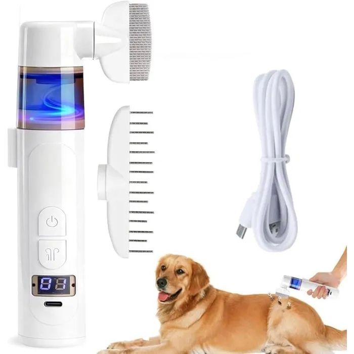 Peigne anti-puces électrique peigne anti-puces pour animaux de compagnie aspirateur anti-puces professionnel 2 en 1 (blanc).