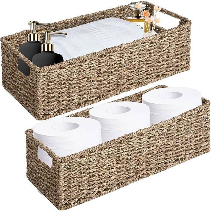 OUTBROS Panier de Rangement Boite du2019Osier Tissé Sac avec Poignées Organisateur de Cube pour Cuisine Salle de Sea CORBEILLE