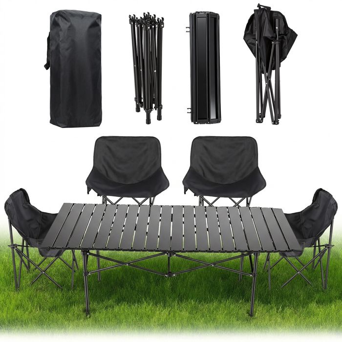 Ensemble table et chaises de jardin 5 pcs - WILITTO - pliantes - acier au carbone - Camping Pique-Nique - 119x54x50cm - noir