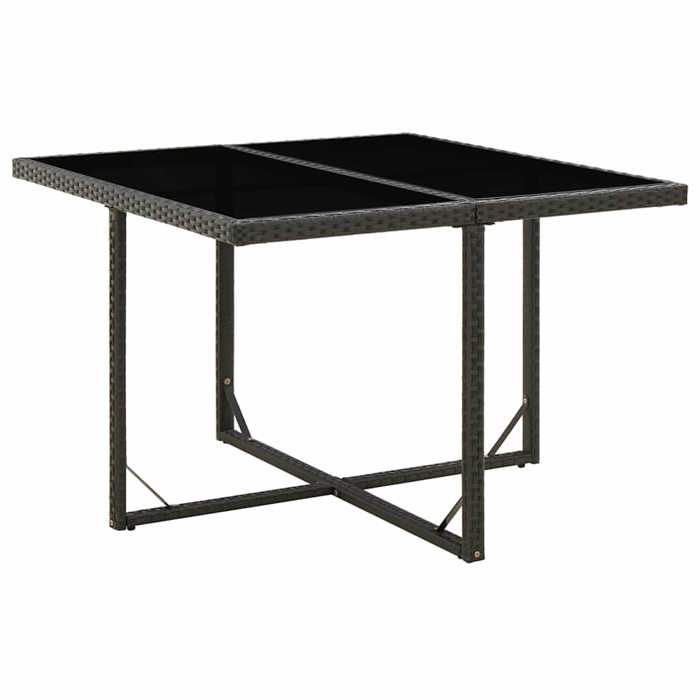 NEW Noir Table élégant - CHIC - Table de jardin Noir 109x107x74 cm Résine tressée et verre - Meuble de balcon &42958