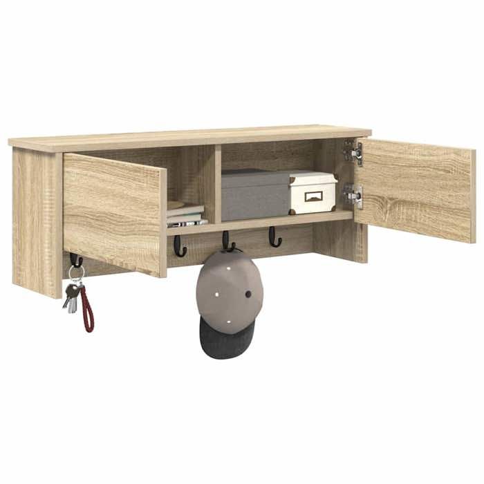 Porte-manteau mural - Meuble mural - avec étagère Chêne sonoma 80 x 20 x 30 cm EE2570