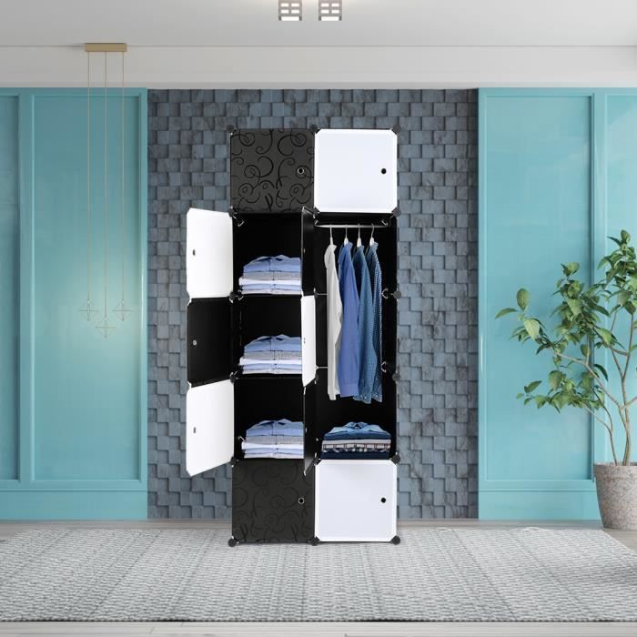 Armoire de Chambre 20 Cubes , Meuble Rangement 5 etagère Penderie Plastique  Modulables 140 x 45 x 175cm Blanc - Cdiscount Maison