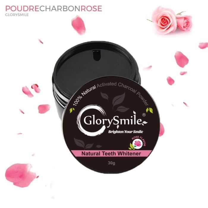 GlorySmile® Poudre de Charbon Saveur Rose 30G Blanchiment Dentaire 100% Naturel Au Charbon Actif Issu de Coco