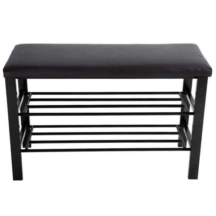 Double Couche En Fer Noir Pu Cuir Chaussure Banc Banc Porte D Entree Chaussures Organisateur De Stockage Siege Achat Vente Tabouret Cdiscount