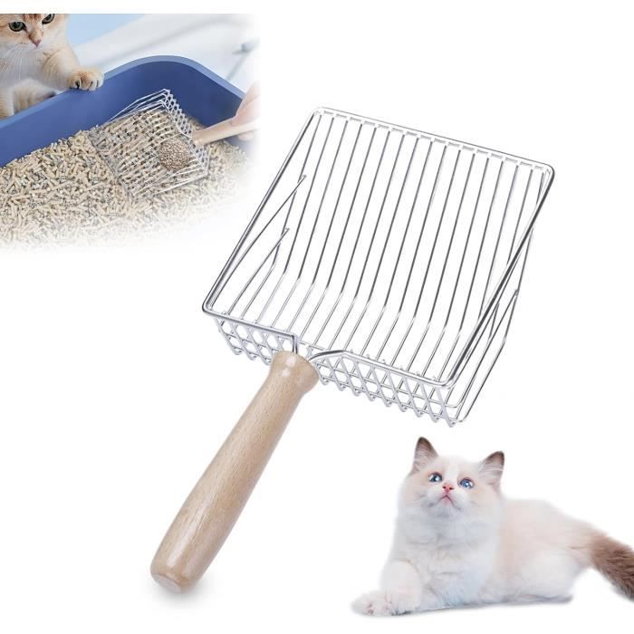 Pelle Litiere ChatPelle Litiere avec Manche en Bois en MéTalPelle à LitièRe AntiadhéSive Amovible en Acier Inoxydable pour Chaton