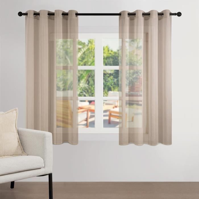 SK Studio 2 Pièce Rideau Voilage Semi-Transparent en Effet Lin Décorations Fenêtres de Cuisine Voilages pour Chambre Salon Cuisine Tige de Poche Gris, 132x274cm