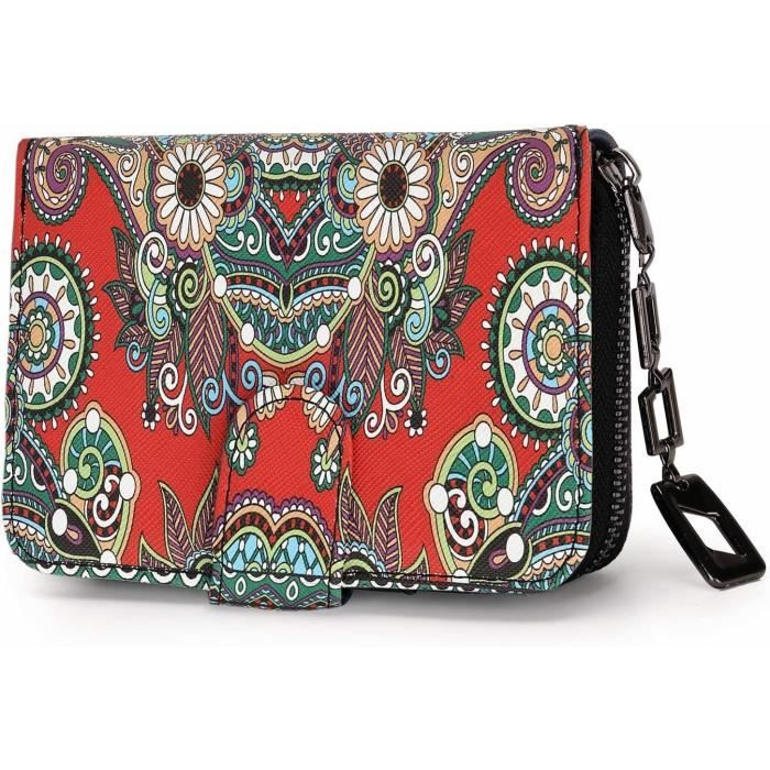 Portefeuille Femme Format Court - Motif Mandala Ethnique, Fermeture Zip, Multiple Compartiments