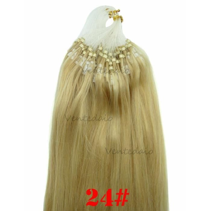 Extensions De Cheveux Naturels Remy 53 Cm - Lot 50-150 Mèches + Anneaux Easy Loop - Neuf