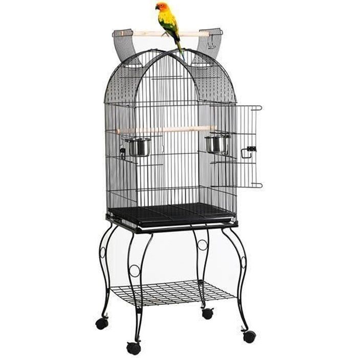 tor cage à oiseau avec toit ouvert volière sur roulettes pour canaries perroquet perruches et calopsitte 59 x 59 x 150 cm noir