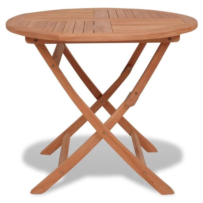 table à dîner d'extérieur pliable en teck massif - marron - ronde 85 x 76 cm