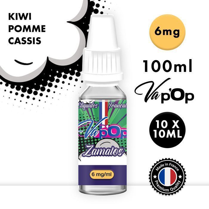 E-liquide Cigarette Électronique FRUITÉ KIWI POMME CASSIS 6mg – 10x10ml –  70/30 PGVG – Made in France – Vap'Op