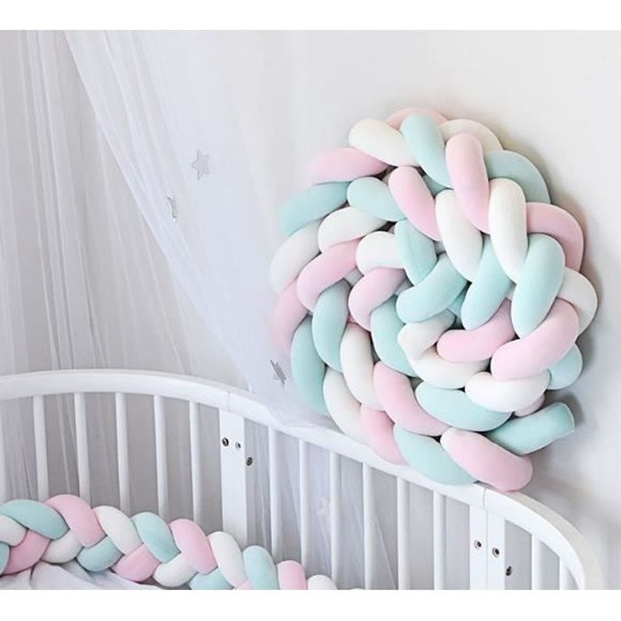 Vert Doitsa 1pcs 3m Tour de Lit Tresse Bébé Pare-chocs Coussin Serpent Bumper Noué Tressé en Peluche pour les Nouveau-nés lit Sommeil Bleu Jaune Blanc 