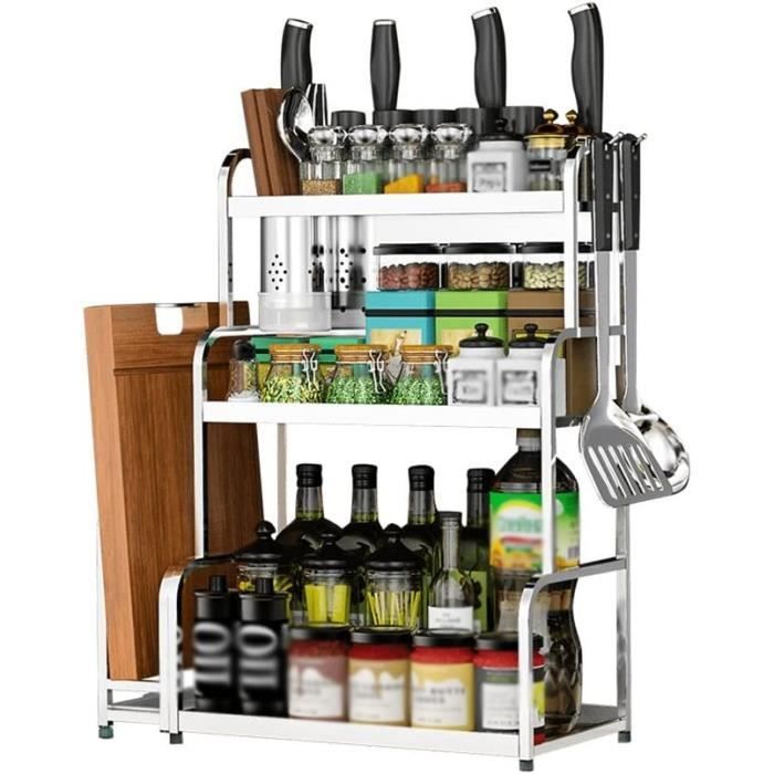 Étagère à épices 3 Niveaux Avec Tiroir – Rangement Cuisine Compact 38x15,5x50 Cm