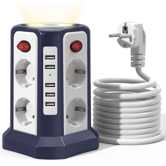 Bloc multiprises avec 5 Ports USB-A et 8 Prises, Bloc multiprises avec ...