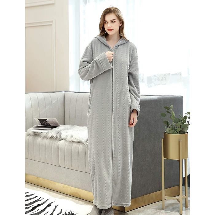 CD SIZE L Peignoir long en polaire avec fermeture eclair sur le devant pour femme 8681 Cdiscount Maison