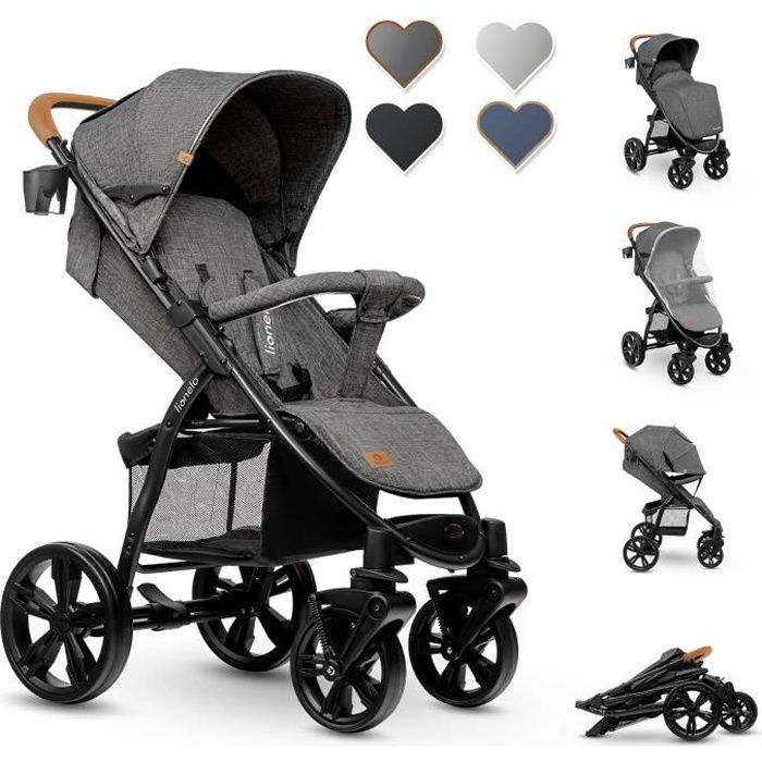 Poussette bébé canne universelle LIONELO Annet - Gris foncé - Jusqu'à 22 kg  - Sécurité 5 points d'attache - Cdiscount Puériculture & Eveil bébé