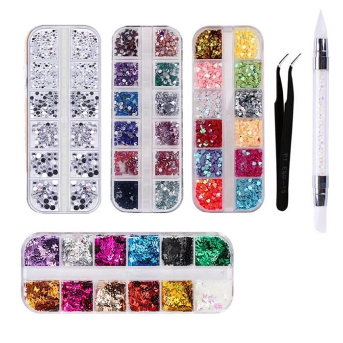 2000+ Strass Cristal 6 Tailles (2 à 5 Mm) – Avec Pince à Épiler Et Stylo – Pour Nail Art, Décoration Vêtements, Bricolage