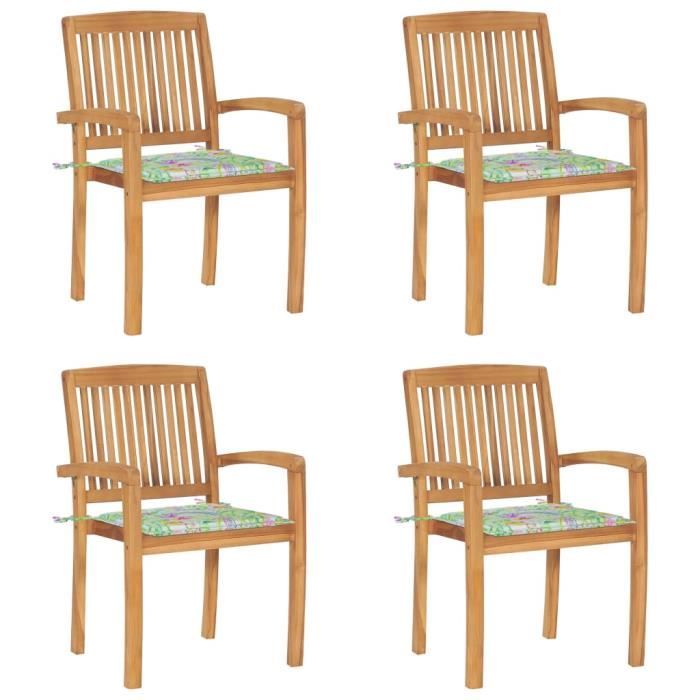4 Chaises De Jardin En Teck JAVA – Empilables, Design élégant, 100 Kg Par Chaise
