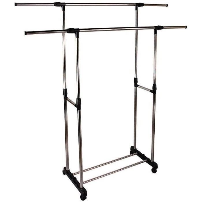 Portant à Vêtements Mobile Avec Roulettes - Hauteur Et Largeur Réglables - Idéal Rangement Dressing Ou Buanderie