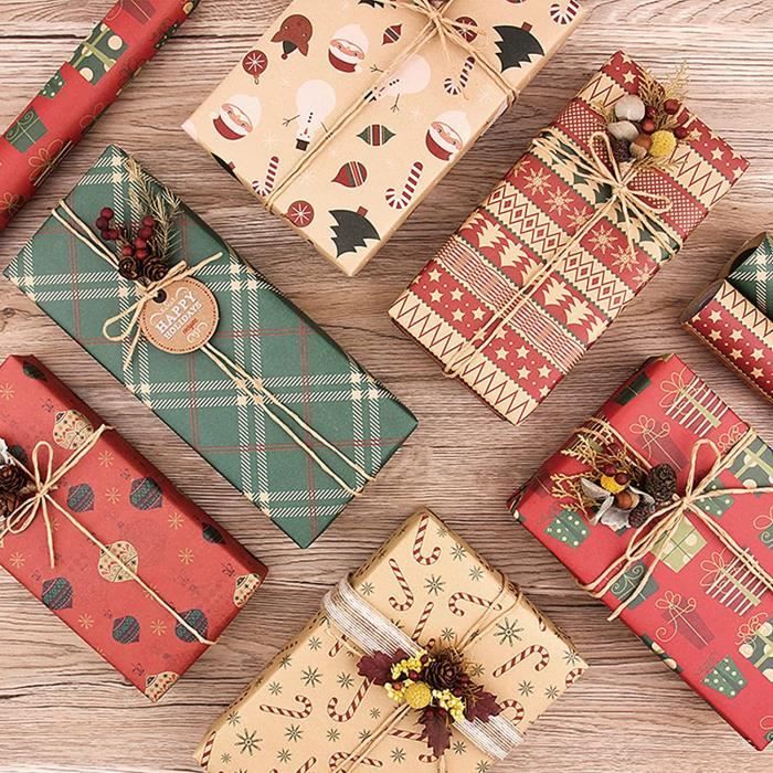Papier Cadeau Noël à Carreaux Écossais - Lot De 5 Feuilles A1 (59x119cm) - Kraft 100g/m² - Inclut Pastilles Adhésives