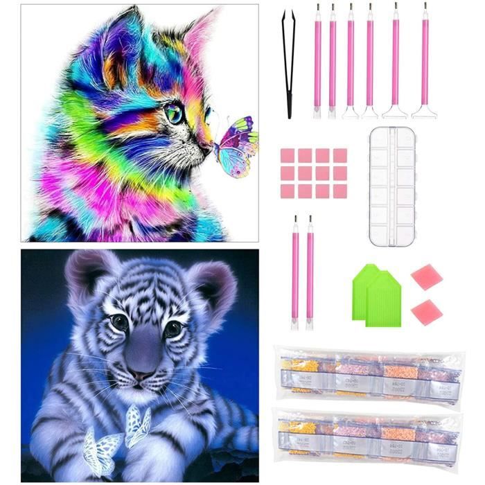Diamond Painting Aperil 2 Pack Diy 5d Diamant Peinture Complet Point De Croix Broderie Diamond Painting Kits Chat Tigre Pour Adu469 Cdiscount Maison
