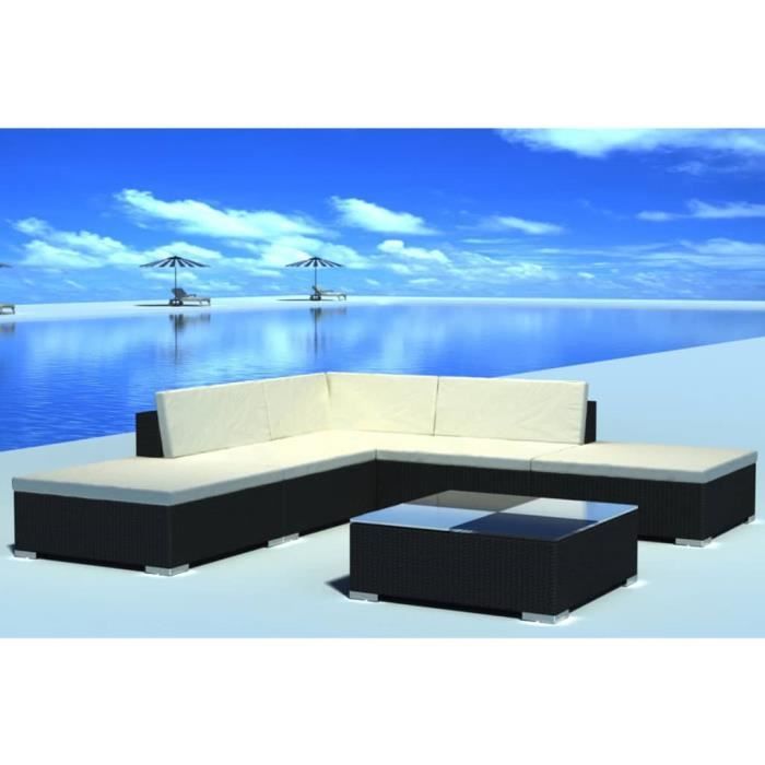 VidaXL Salon de jardin 6 pcs avec coussins Résine tressée Noir