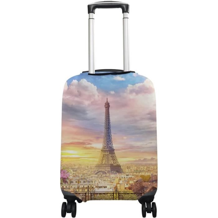 Pour16 - L - Juste de valise de voyage Tour Eiffel Paris avec fleurs