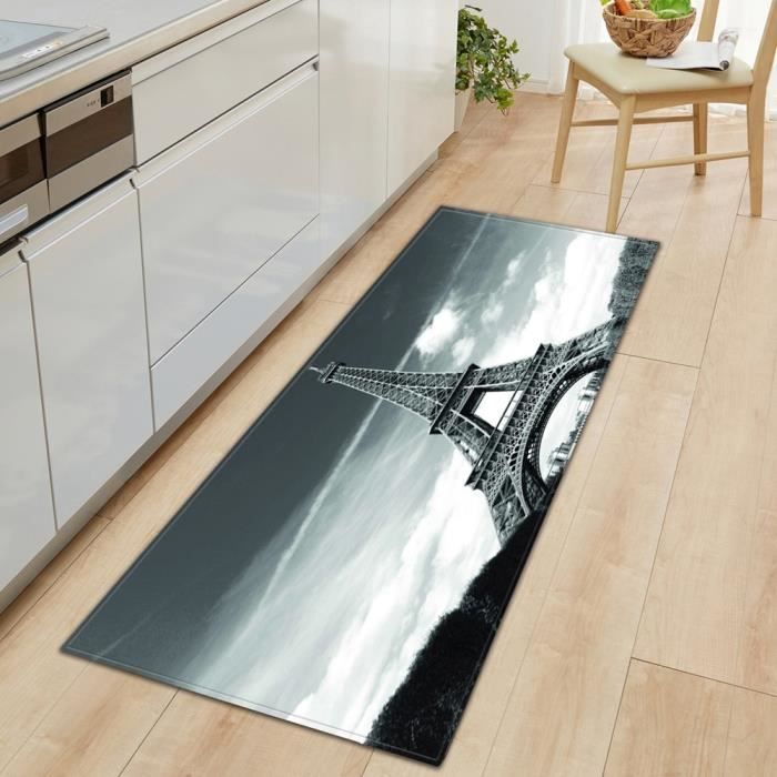 Paillasson D'intérieur Antidérapant Lavable - Tour Eiffel & Fleurs - 50x80 Cm - Absorbant Et Sécurisé
