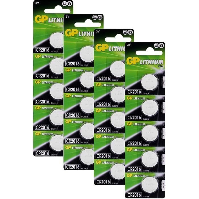 GP Lot de 20 piles bouton au lithium CR2016 3 V 3 V pour