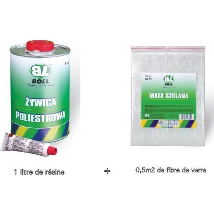 BOLL - 1 litre de resine polyester + catalyseur+ fibre de verre
