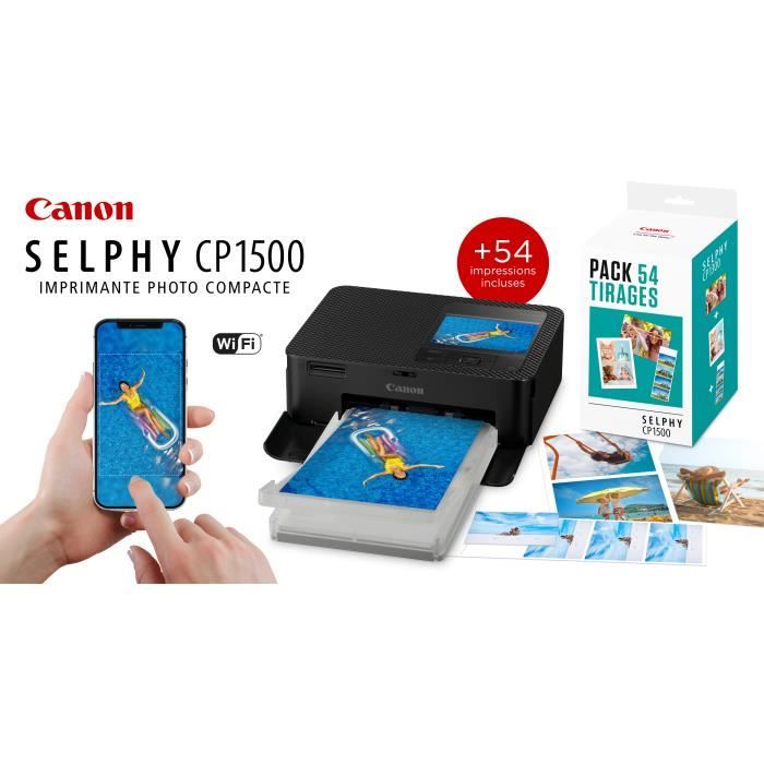Imprimante photo portable couleur SELPHY CP1500 avec technologie dimpression thermique et connectivité Wi-Fi.