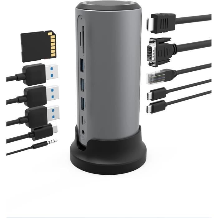 Station D'accueil USB-C 12-en-1 Oberster - Triple Display, Ethernet, Ports USB - Neuf