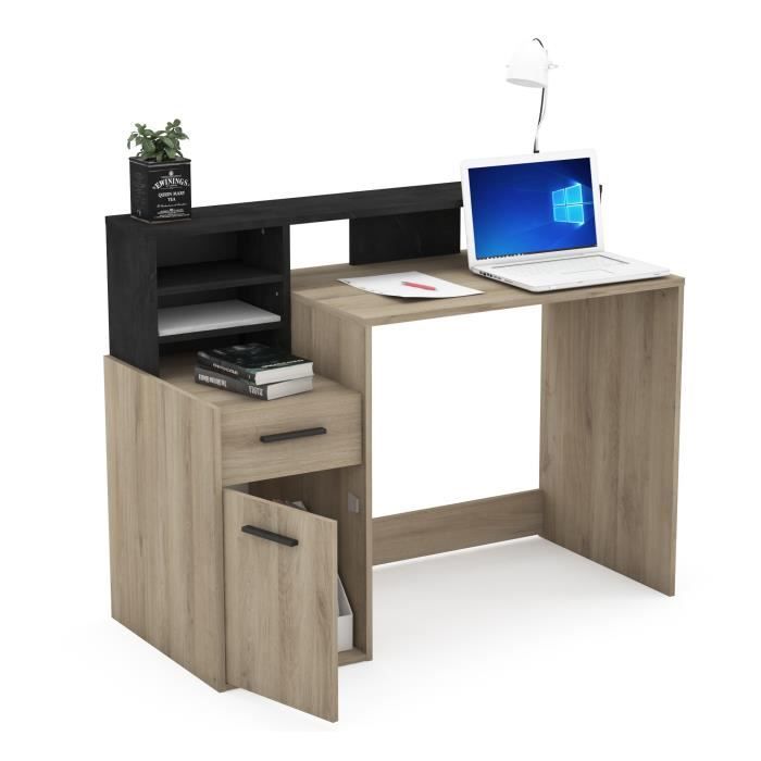 Bureau avec rangements - DELPHI - Chêne/noir - L1262 x P59.8 x H93.5cm - DEMEYERE