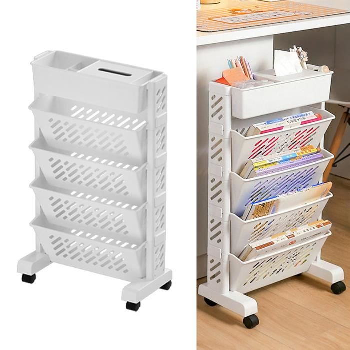 Bibliothèque Mobile Avec Roulettes – 5 étages Amovibles, Rangement Pratique Pour Bureau Ou Maison