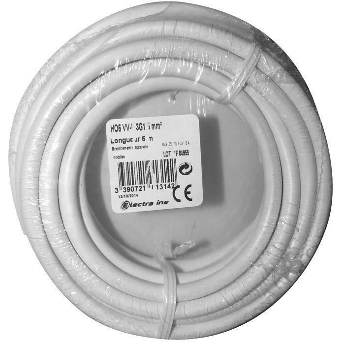 Câble souple HO5VVF - 3x1.5 mm² - couronne 5 m - blanc