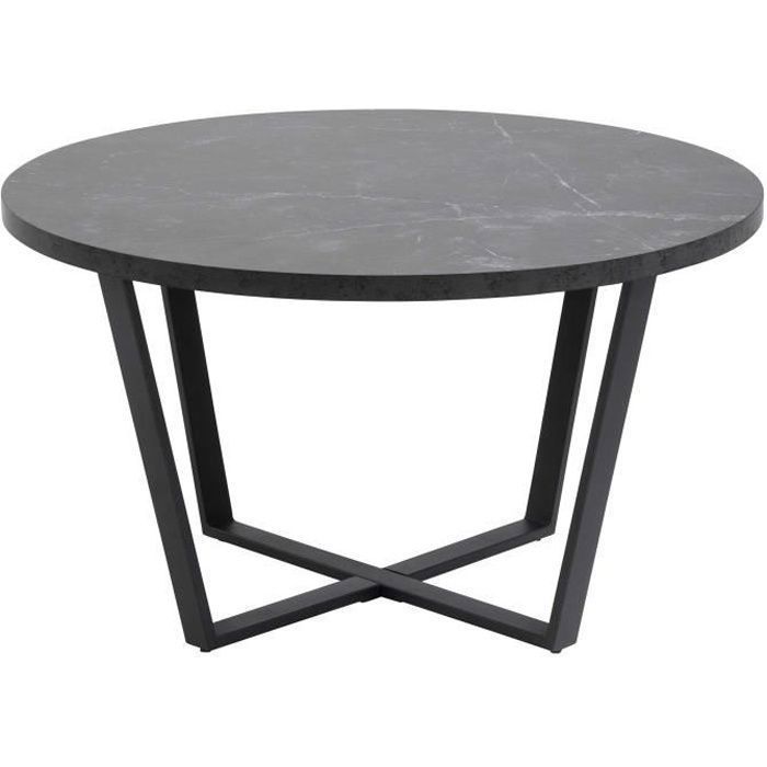 table basse - emob - amanda - plateau rond en marbre noir - pieds en métal noir mat